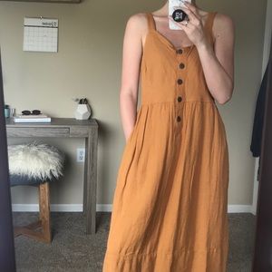 Mustard Midi Dress w Buttons